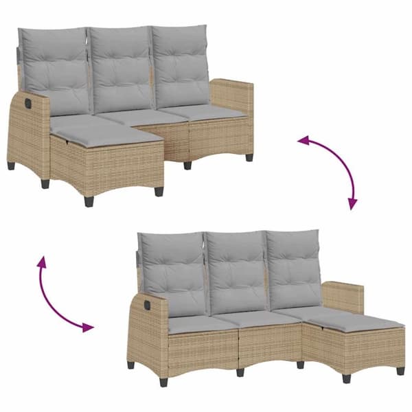 vidaXL loungestol med hynder og lænefunktion L-formet polyrattan beige