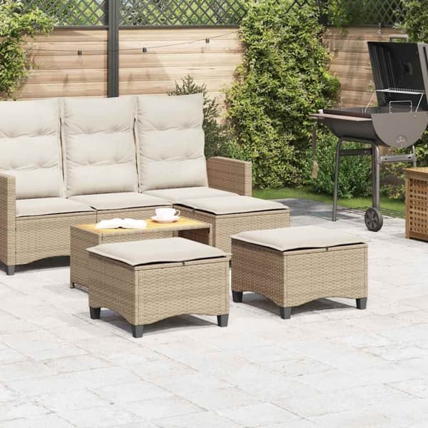vidaXL Trädgårdspallar med dynor 2 st, beige 55x55x36 cm konstrotting