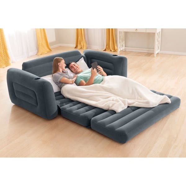 INTEX 66552 Dubbel 2-sits uppblåsbar bäddsoffa 203x224x66 - Grå - Plast - Harts - Tyg
