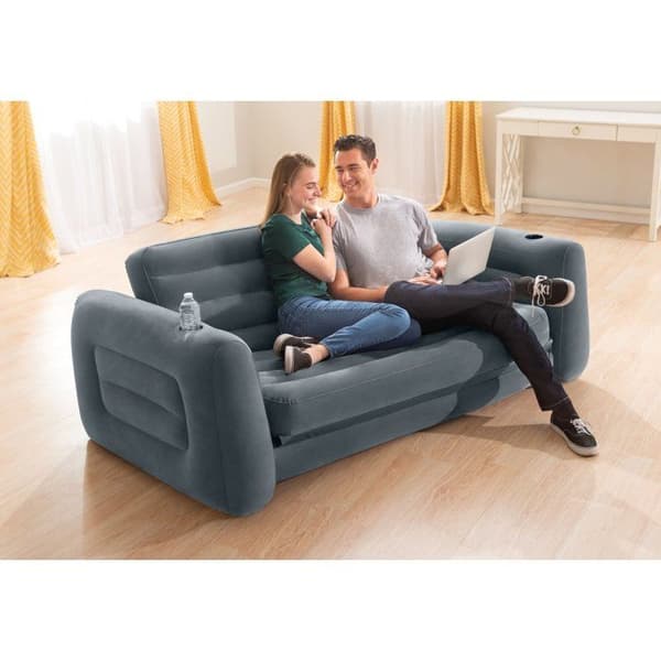 INTEX 66552 Dubbel 2-sits uppblåsbar bäddsoffa 203x224x66 - Grå - Plast - Harts - Tyg