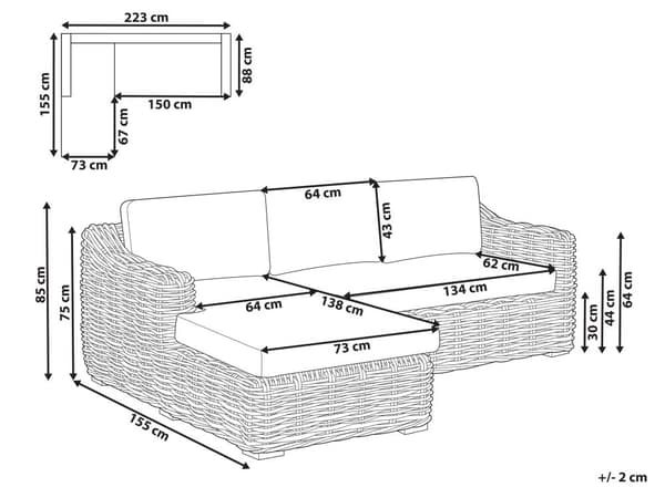 Loungesæt Kubu Grå Rattan 3 Personers Udendørs Hjørnesofa med Chaiselong Moderne Loungemøbler med Sofabord til Terrasse Have Indretning