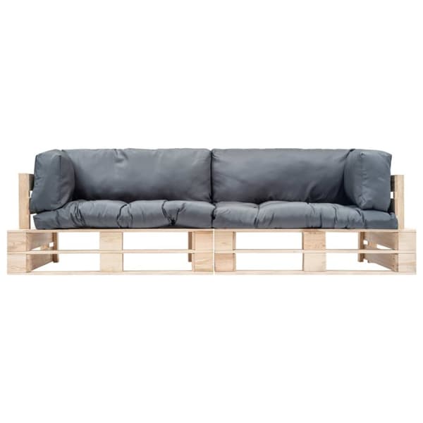 Pallsoffa 2 delar med grå dynor furu
