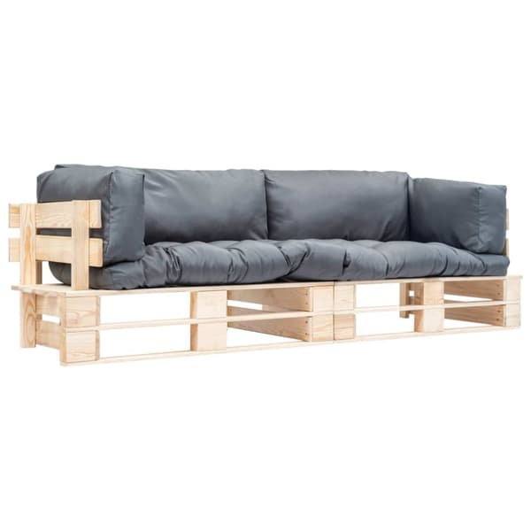Pallsoffa 2 delar med grå dynor furu