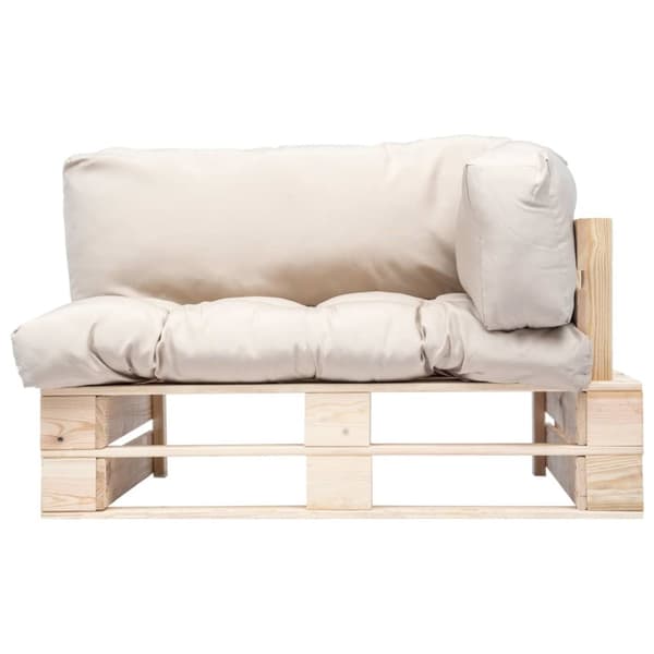 Pallsoffa med dynor sandfärgad massiv furu