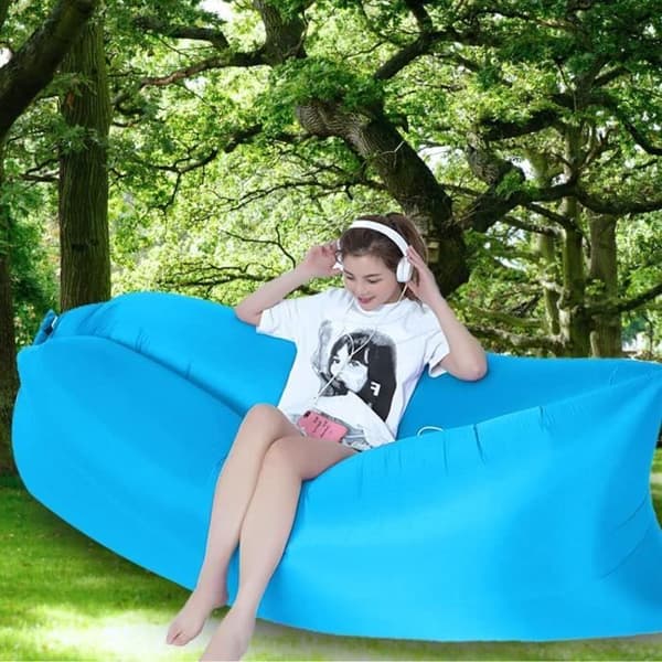 Uppblåsbar bäddsoffa blå hängmatta soffa/strandsoffa/trädgård, camping/utomhuspool/205x70cm/stabil och hållbar