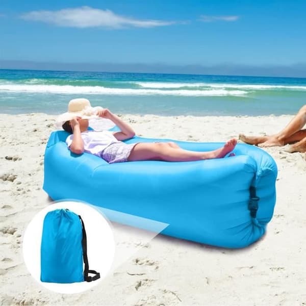 Uppblåsbar bäddsoffa blå hängmatta soffa/strandsoffa/trädgård, camping/utomhuspool/205x70cm/stabil och hållbar