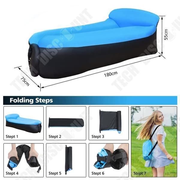Luftfylld Hängmatta Vattentät Lång Fällstol Uppblåsbar Soffa/Förvaringsväska/Camping Pool Strand Trädgård Blå/Utomhus
