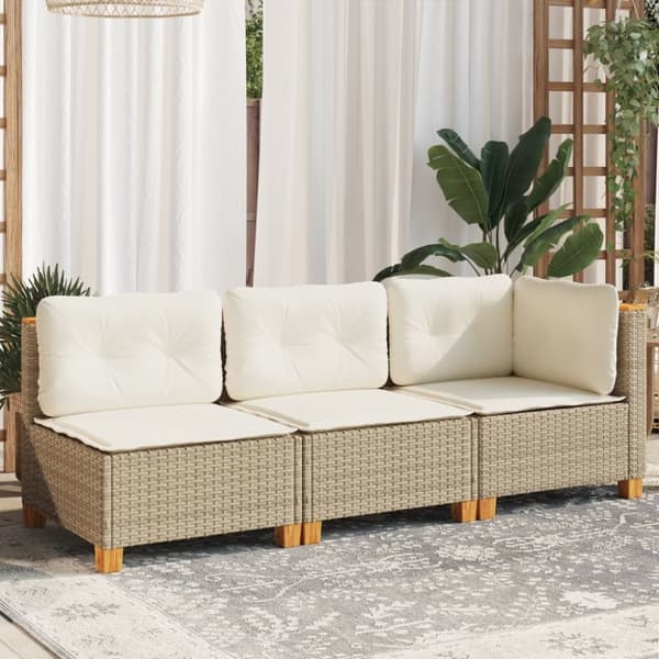 Trädgårdssoffa 3-sits med dynor konstrotting beige