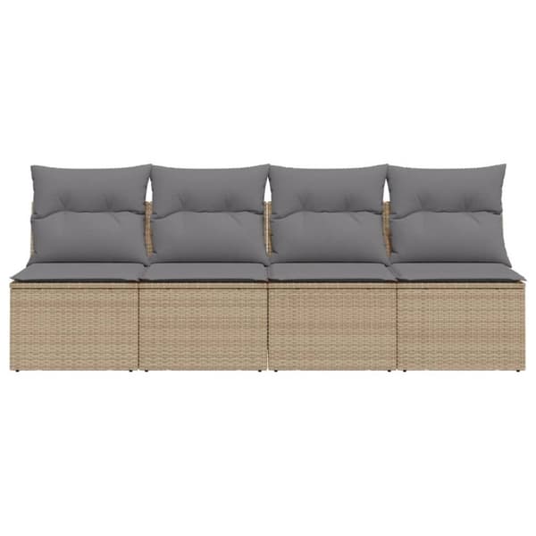 Trädgårdssoffa 4-sits med dynor konstrotting beige