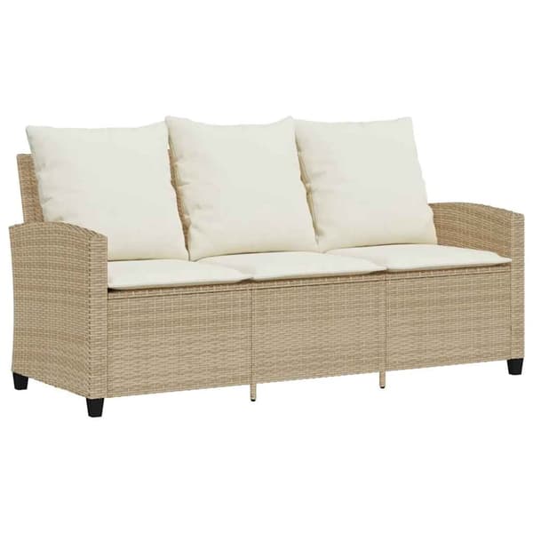 Trädgårdssoffa 3-sits med dynor och bord beige konstrotting