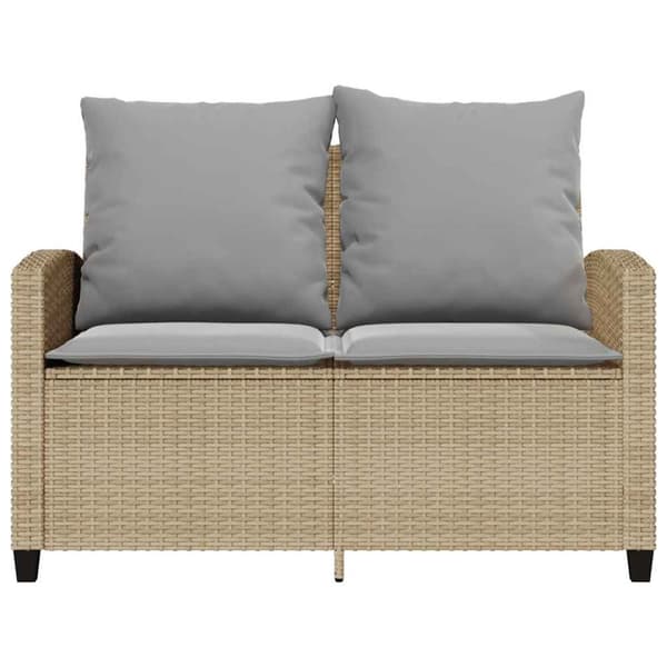 Trädgårdssoffa 2-sits med dynor och bord beige konstrotting