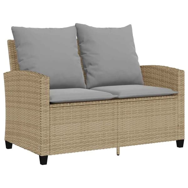 Trädgårdssoffa 2-sits med dynor och bord beige konstrotting