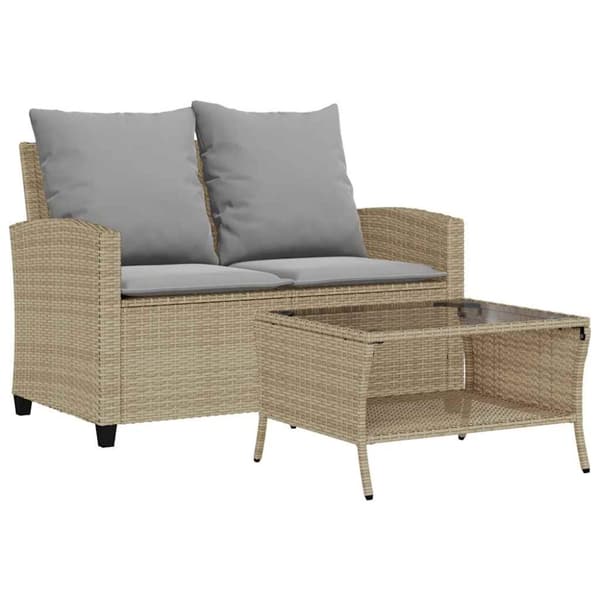 Trädgårdssoffa 2-sits med dynor och bord beige konstrotting