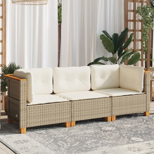 Trädgårdssoffa 3-sits med dynor konstrotting beige