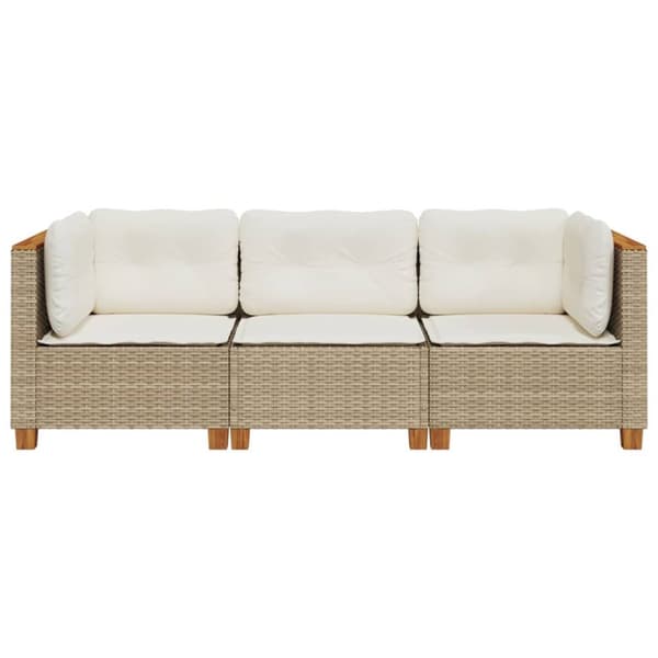 Trädgårdssoffa 3-sits med dynor konstrotting beige