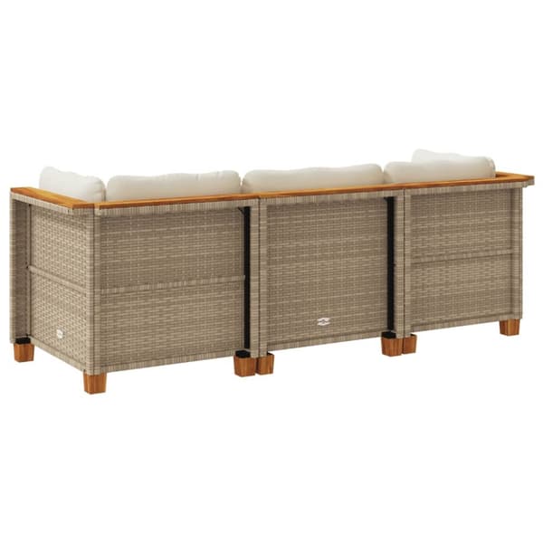 Trädgårdssoffa 3-sits med dynor konstrotting beige