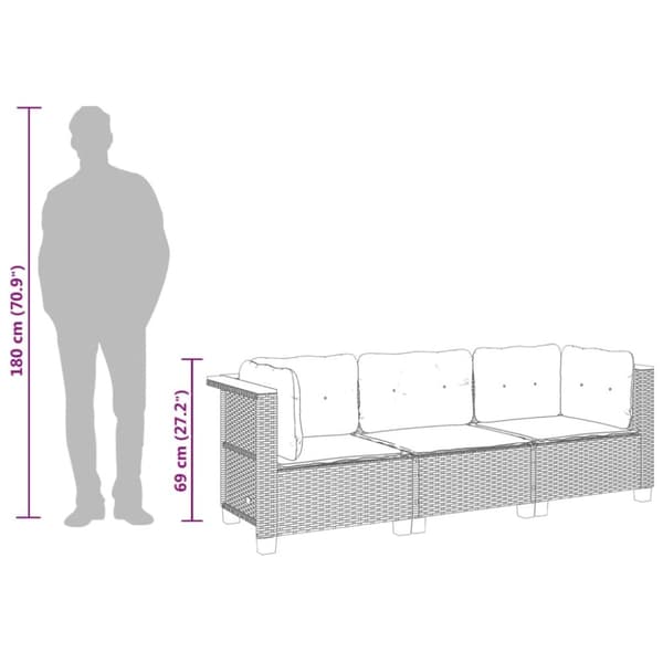 Trädgårdssoffa 3-sits med dynor konstrotting beige