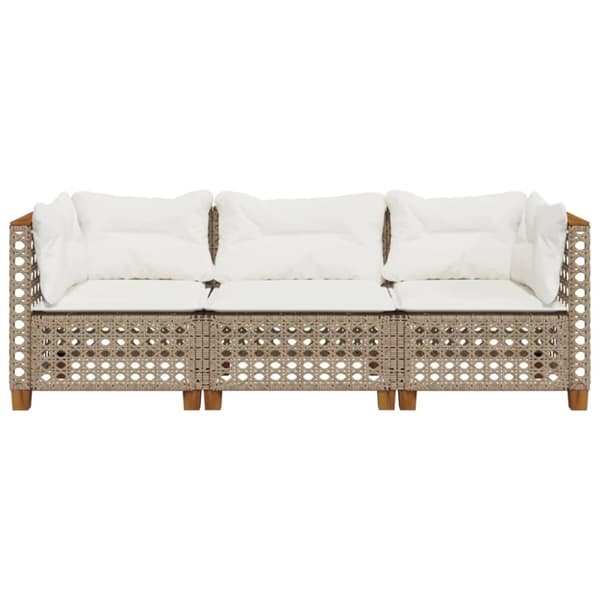 Trädgårdssoffa 3-sits med dynor konstrotting beige