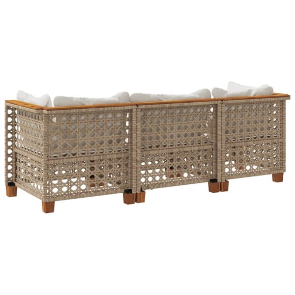 Trädgårdssoffa 3-sits med dynor konstrotting beige