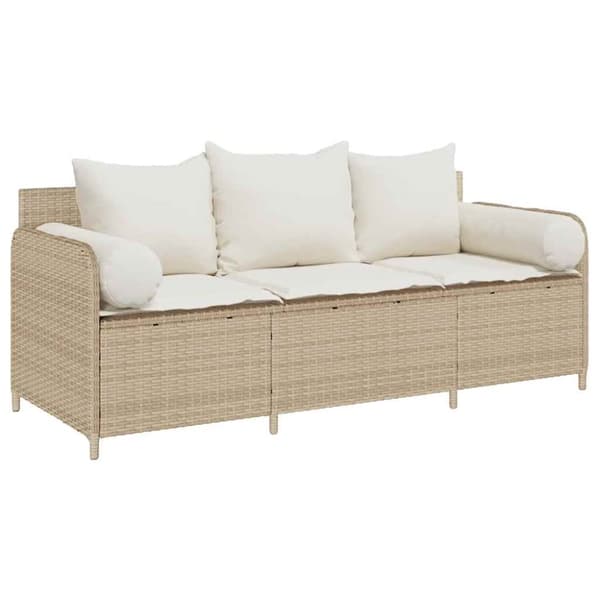 Trädgårdssoffa 3-sits med dynor konstrotting beige