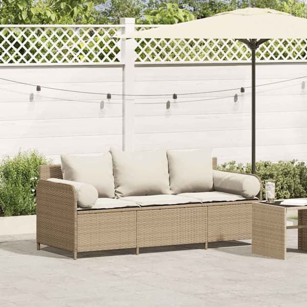 Trädgårdssoffa 3-sits med dynor konstrotting beige