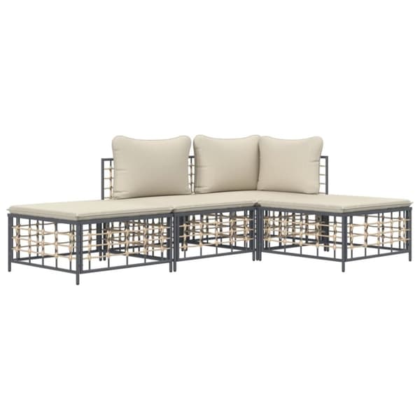 Loungegrupp 4 delar med dynor antracit konstrotting