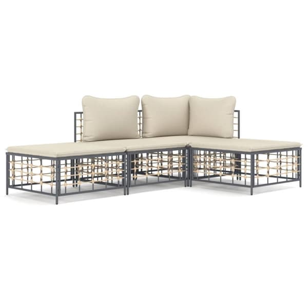 Loungegrupp 4 delar med dynor antracit konstrotting