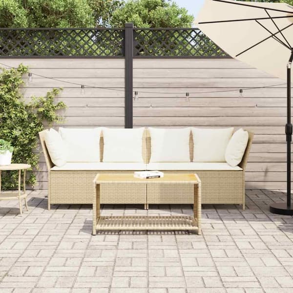 Trädgårdssoffa med dynor beige konstrotting