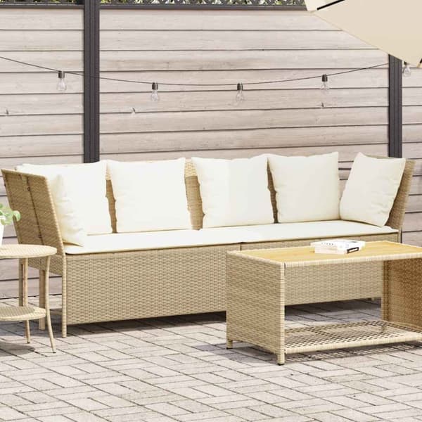 Trädgårdssoffa med dynor beige konstrotting