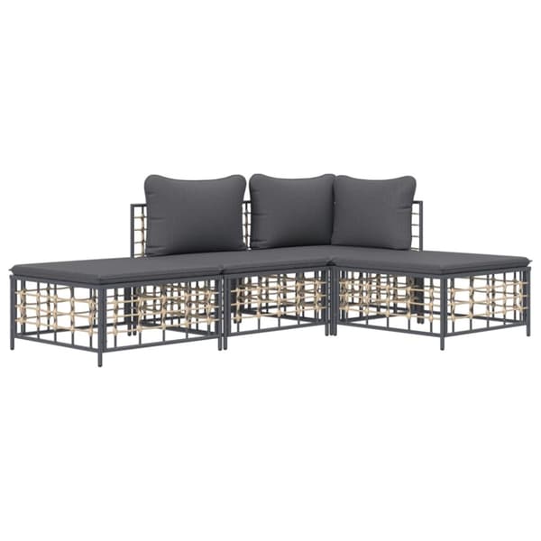Loungegrupp 4 delar med dynor antracit konstrotting
