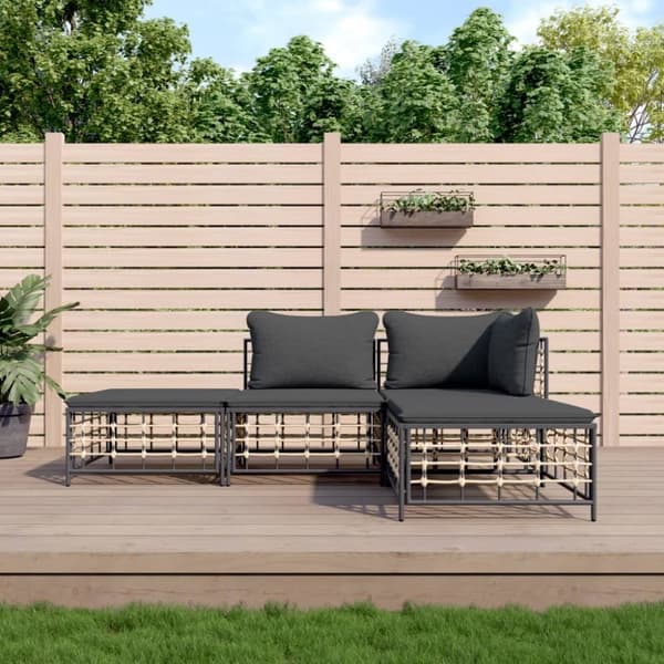 Loungegrupp 4 delar med dynor antracit konstrotting
