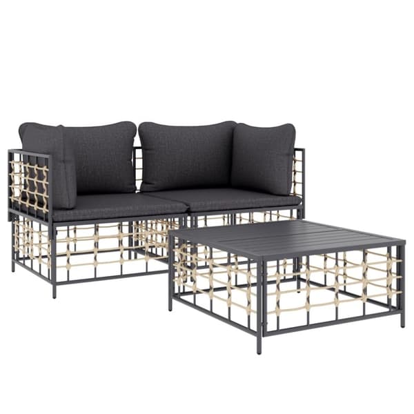 Loungegrupp 3 delar med dynor antracit konstrotting