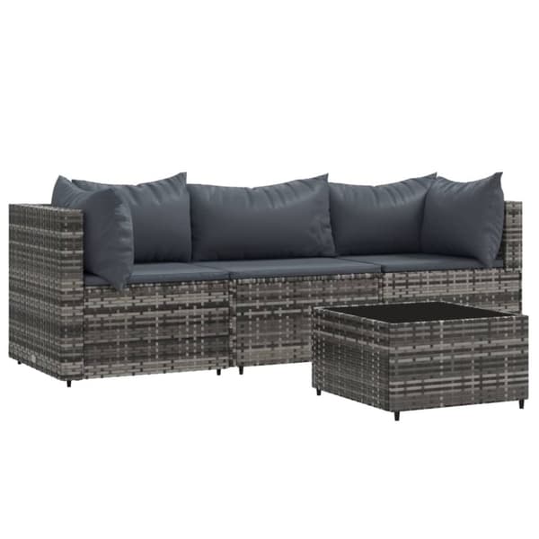 Loungegrupp med dynor 4 delar konstrotting grå