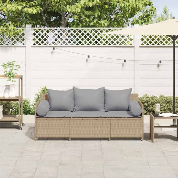 Trädgårdssoffa 3-sits med dynor konstrotting beige