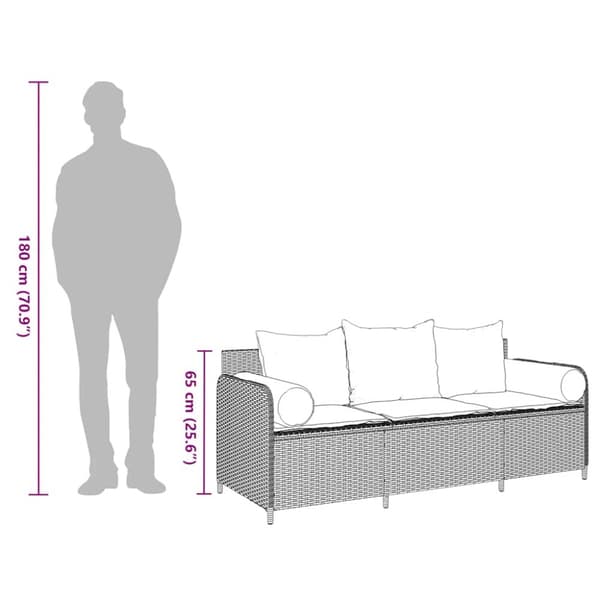 Trädgårdssoffa 3-sits med dynor konstrotting beige