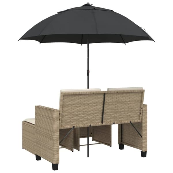 Trädgårdssoffa 2-sits med parasoll&pallar beige konstrotting