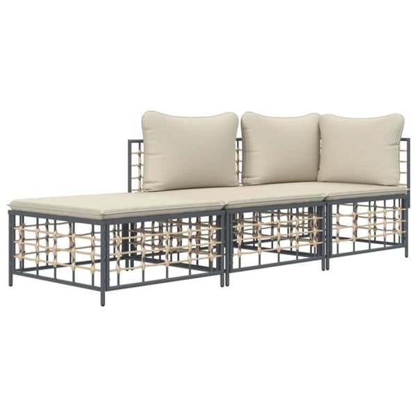 Loungegrupp 3 delar med dynor antracit konstrotting