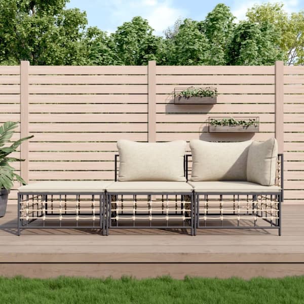 Loungegrupp 3 delar med dynor antracit konstrotting