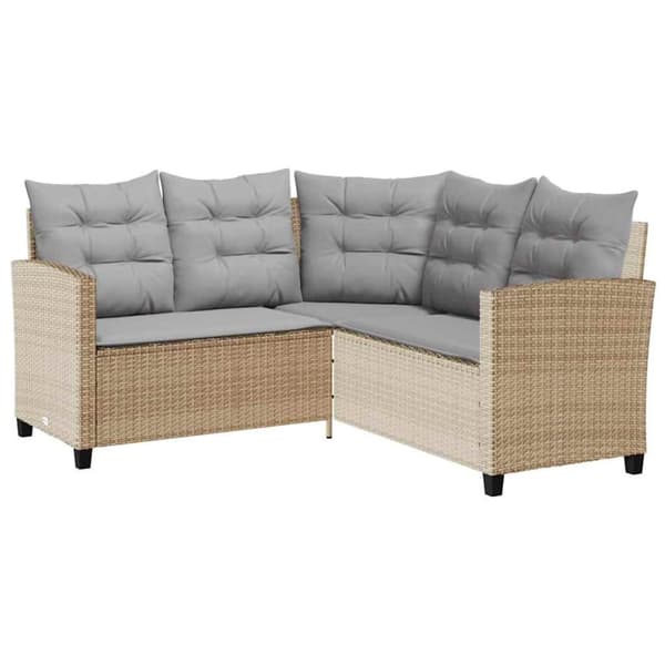 Trädgårdssoffa med bord och kuddar L-formad beige konstrotting