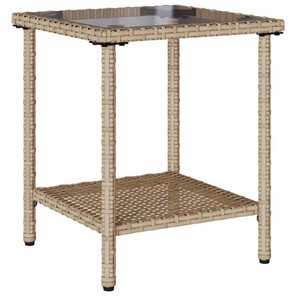 Trädgårdssoffa med bord och kuddar L-formad beige konstrotting