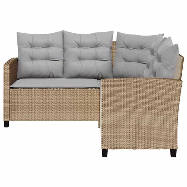 Trädgårdssoffa med bord och kuddar L-formad beige konstrotting