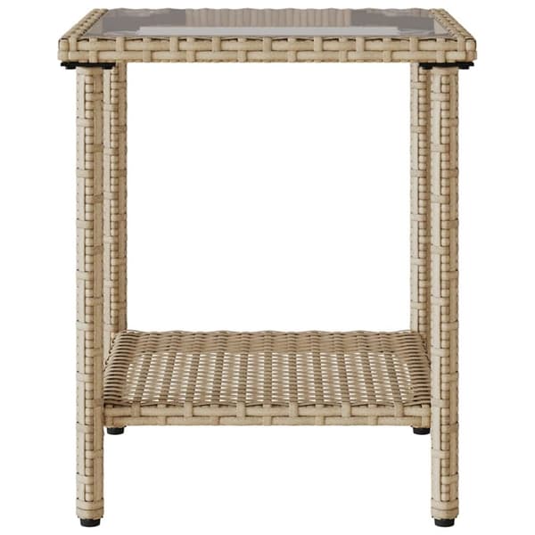 Trädgårdssoffa med bord och kuddar L-formad beige konstrotting