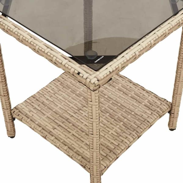 Trädgårdssoffa med bord och kuddar L-formad beige konstrotting