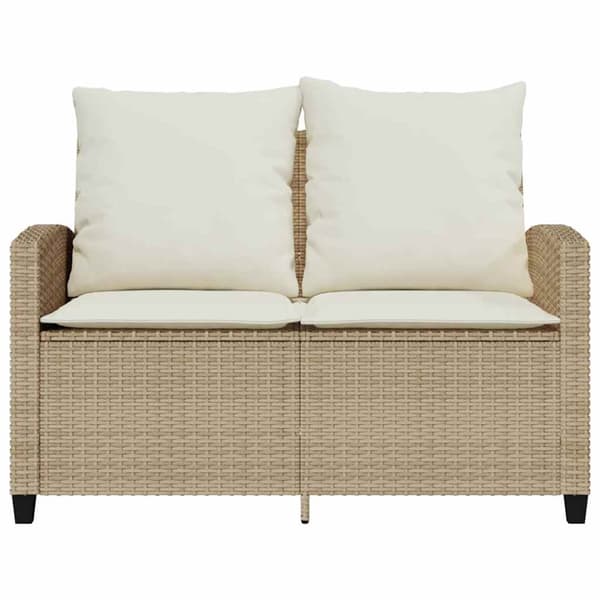 Trädgårdssoffa 2-sits med dynor och bord beige konstrotting