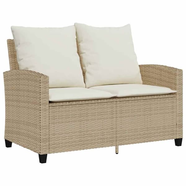Trädgårdssoffa 2-sits med dynor och bord beige konstrotting