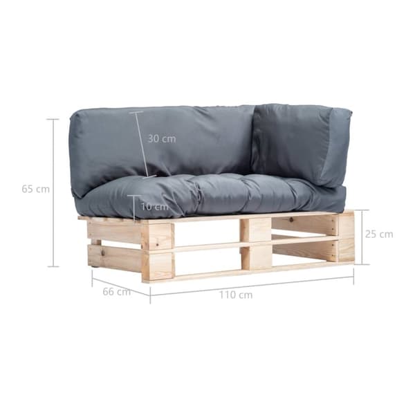 Pallsoffa med dynor grå massiv furu