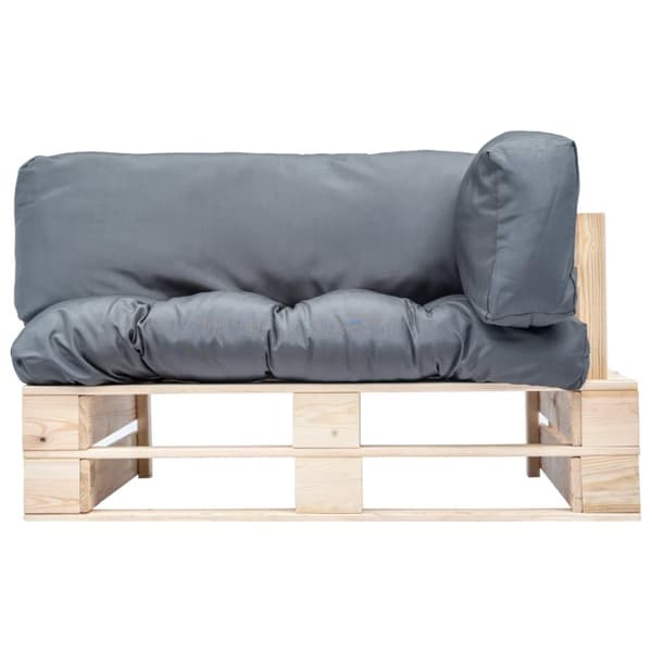Pallsoffa med dynor grå massiv furu