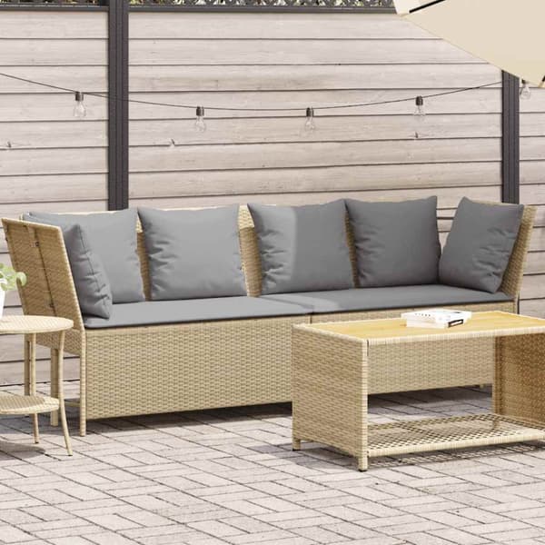 Trädgårdssoffa med dynor beige konstrotting