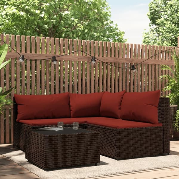 Loungegrupp för trädgården med dynor 4 delar konstrotting brun