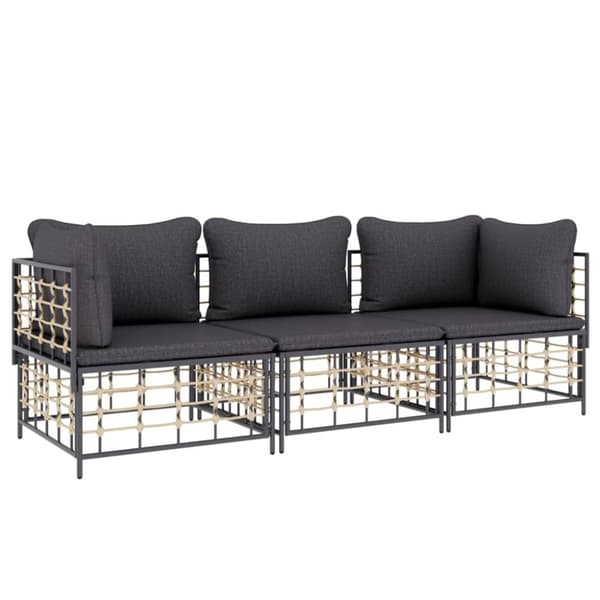 Loungegrupp 3 delar med dynor antracit konstrotting